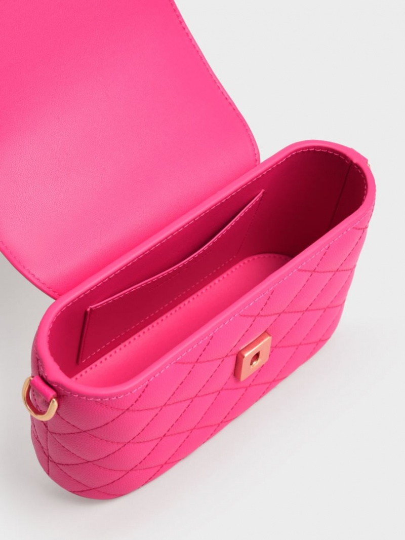 Charles And Keith Round Quilted Top Handbag Fuchsia | PHILIPPINES S265