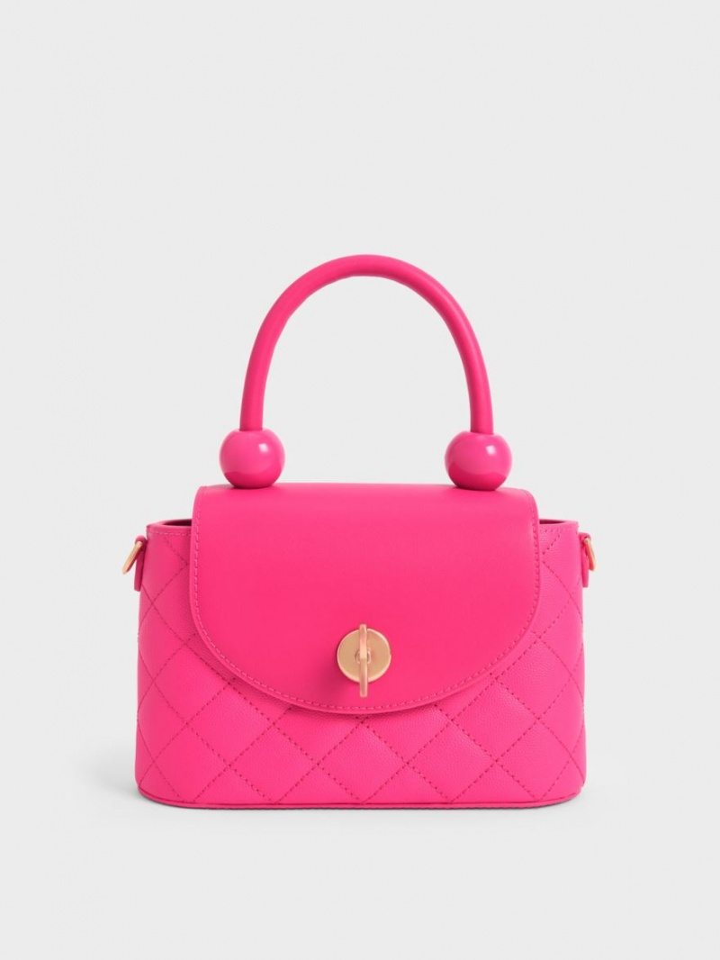 Charles And Keith Round Quilted Top Handbag Fuchsia | PHILIPPINES S265