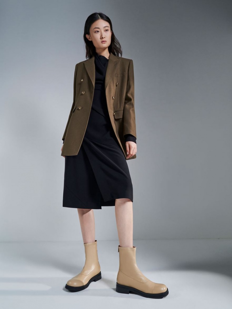 Charles And Keith Round Toe Zip-Up Ankle Boots Beige | PHILIPPINES Y436