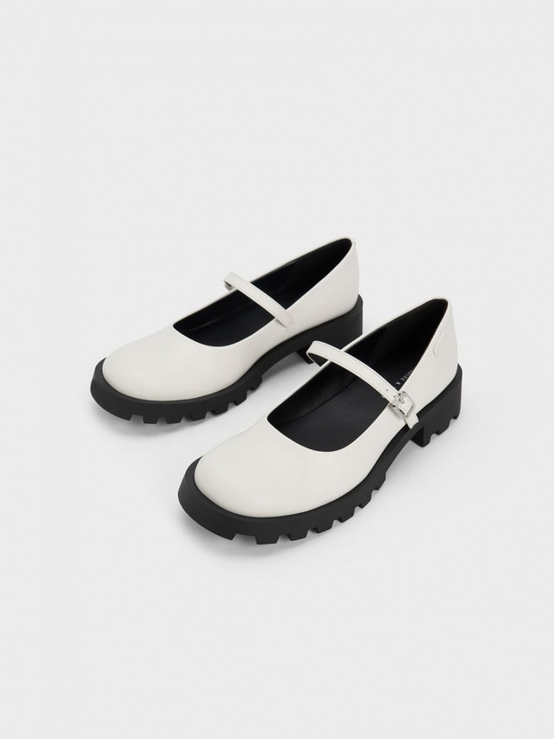 Charles And Keith Rounded Square-Toe Mary Jane Shoes White | PHILIPPINES Q148