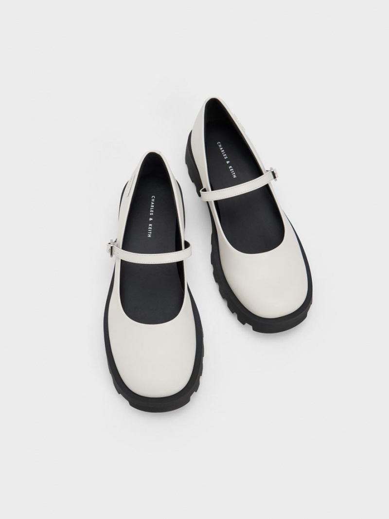 Charles And Keith Rounded Square-Toe Mary Jane Shoes White | PHILIPPINES Q148