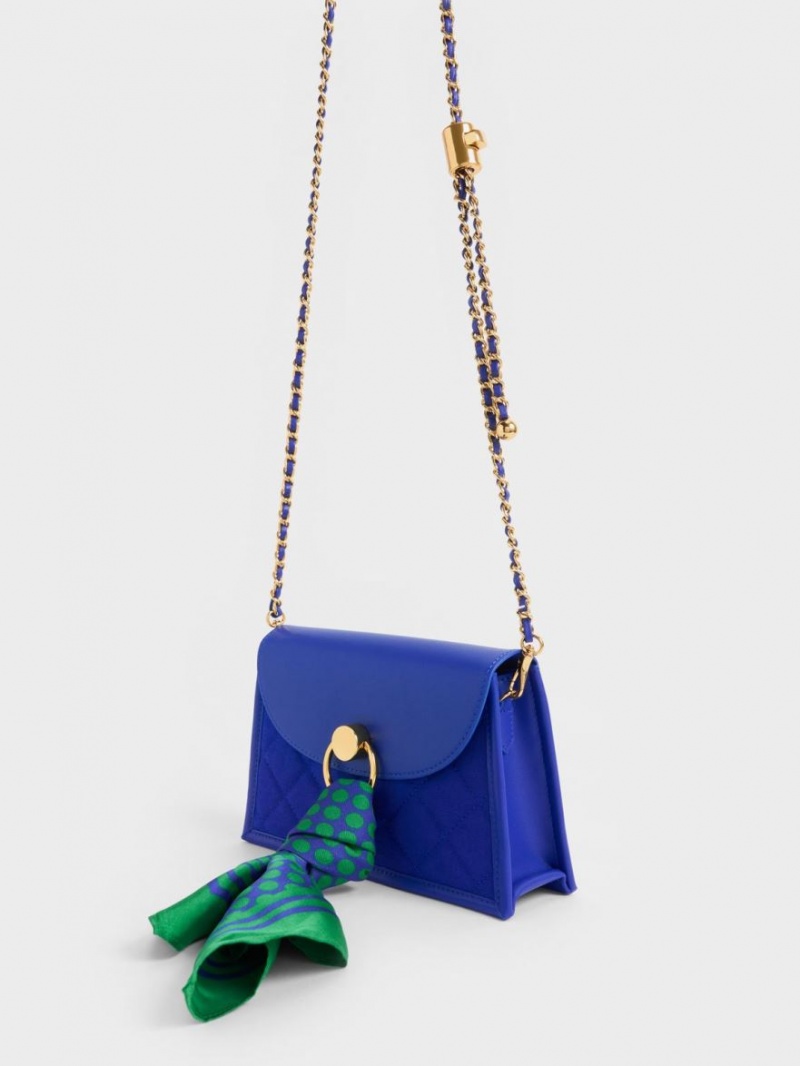 Charles And Keith Roza Beaded Handle Scarf Shoulder Bags Blue | PHILIPPINES R019