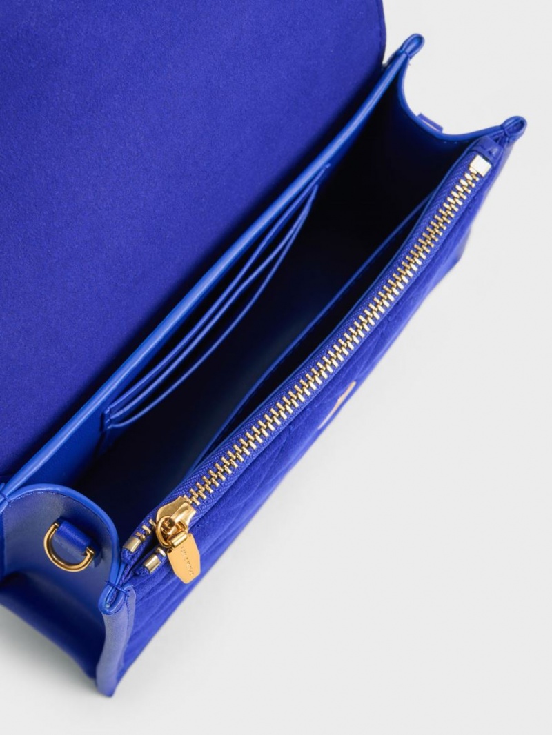 Charles And Keith Roza Beaded Handle Scarf Shoulder Bags Blue | PHILIPPINES R019