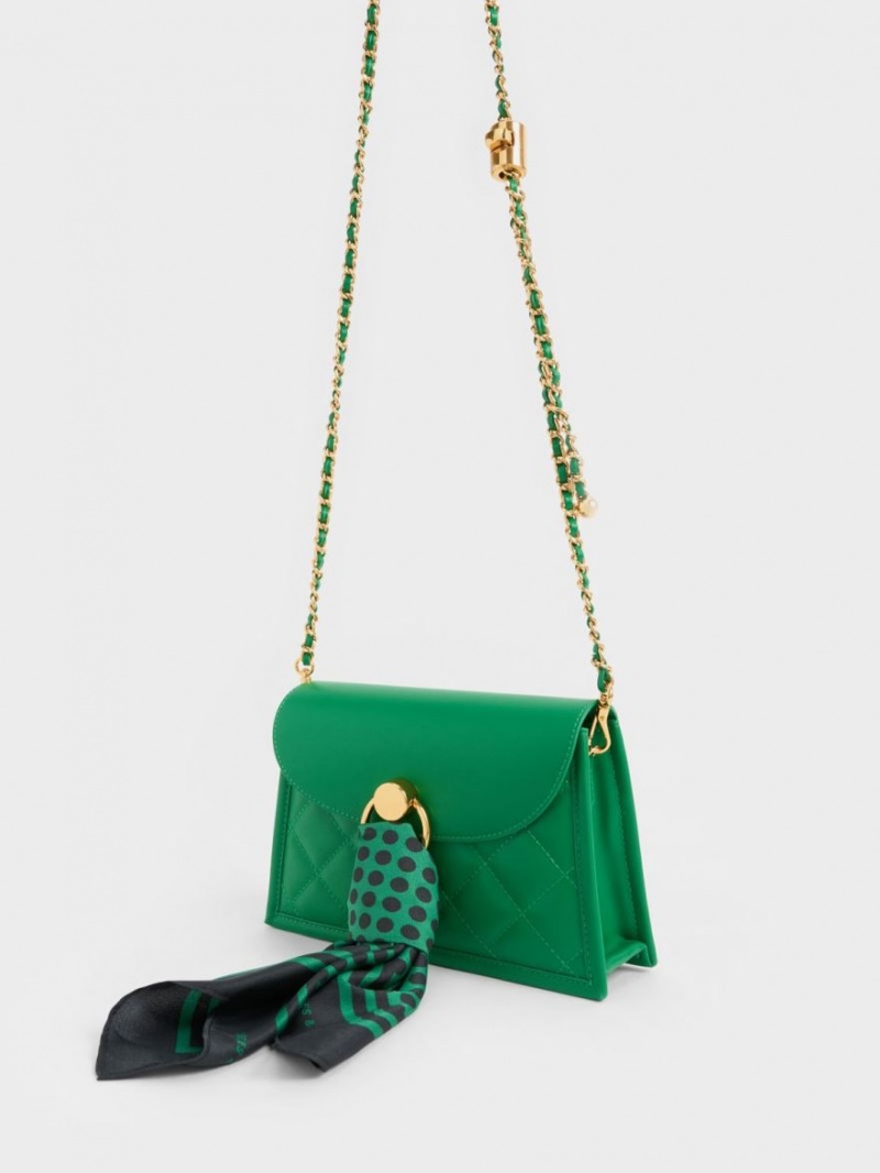 Charles And Keith Roza Beaded Handle Scarf Shoulder Bags Green | PHILIPPINES X908