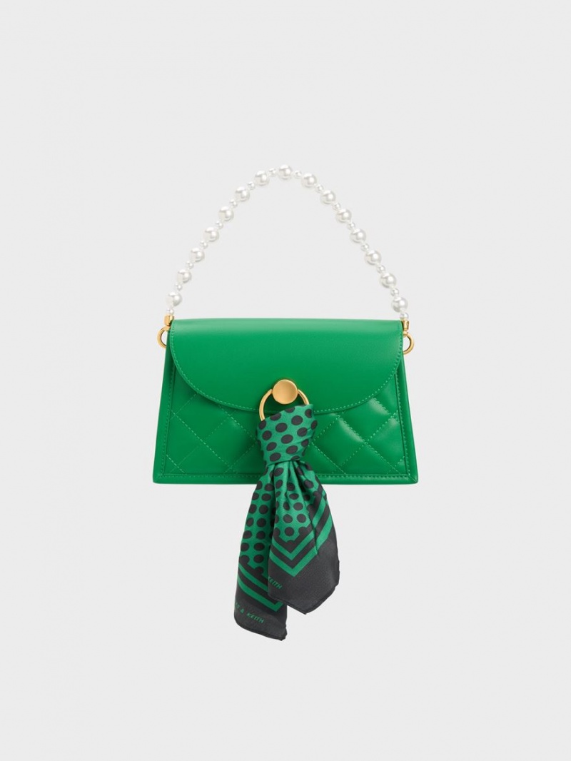 Charles And Keith Roza Beaded Handle Scarf Shoulder Bags Green | PHILIPPINES X908