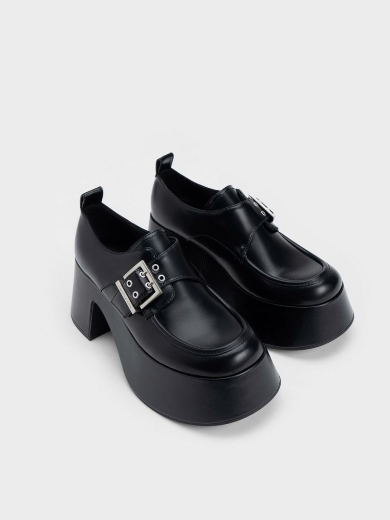 Charles And Keith Rubina Buckled Chunky Loafers Black | PHILIPPINES M402