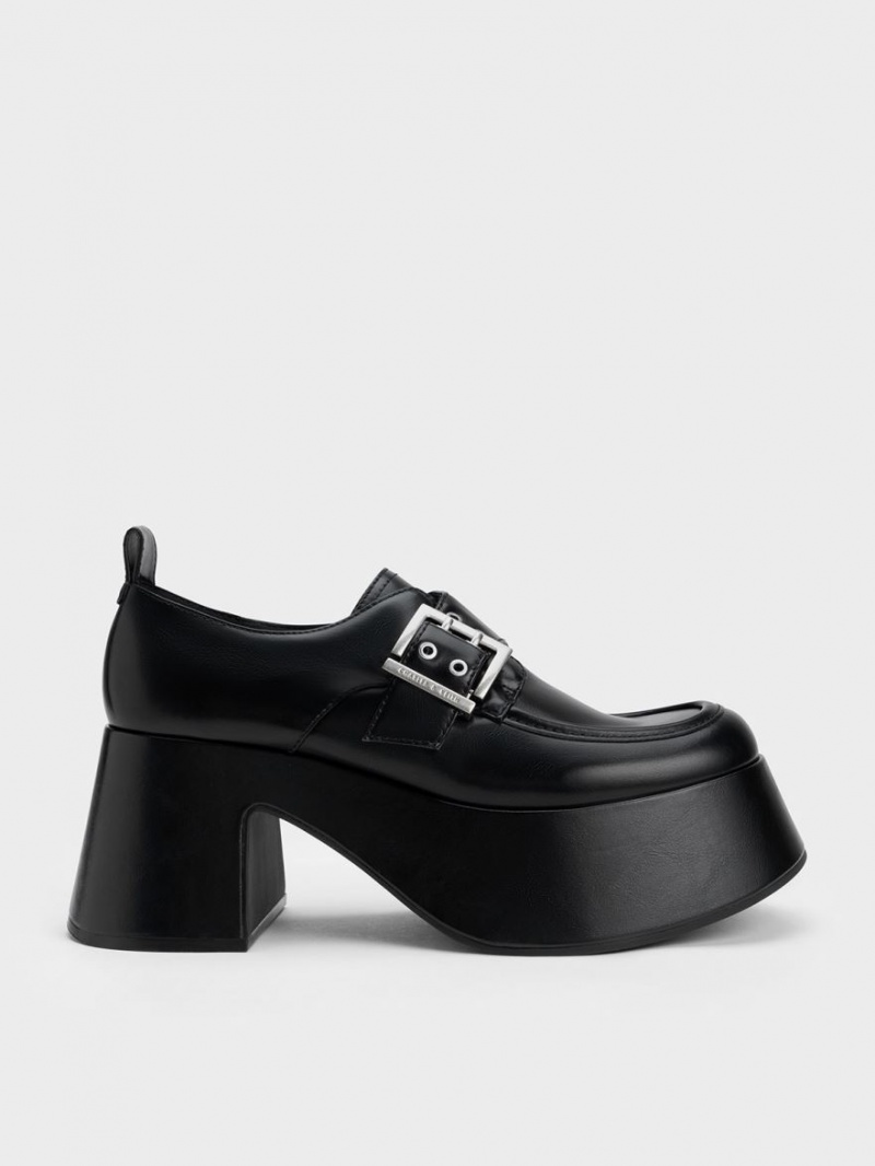 Charles And Keith Rubina Buckled Chunky Loafers Black | PHILIPPINES M402