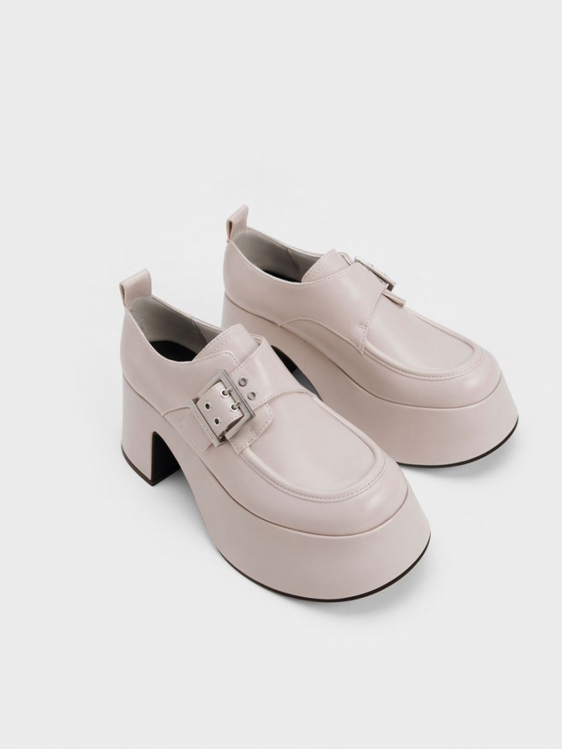 Charles And Keith Rubina Buckled Chunky Loafers Light Grey | PHILIPPINES N586