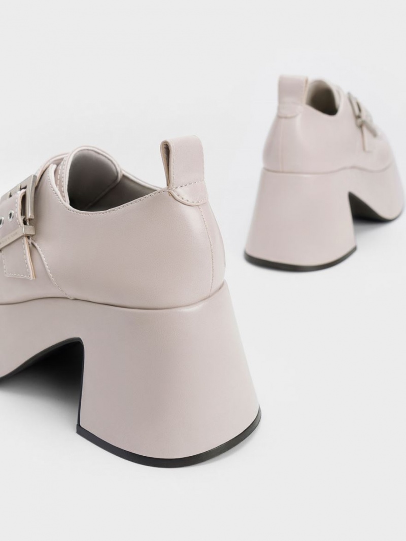 Charles And Keith Rubina Buckled Chunky Loafers Light Grey | PHILIPPINES N586