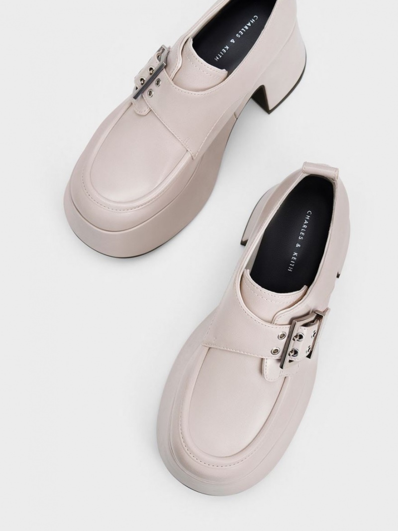 Charles And Keith Rubina Buckled Chunky Loafers Light Grey | PHILIPPINES N586