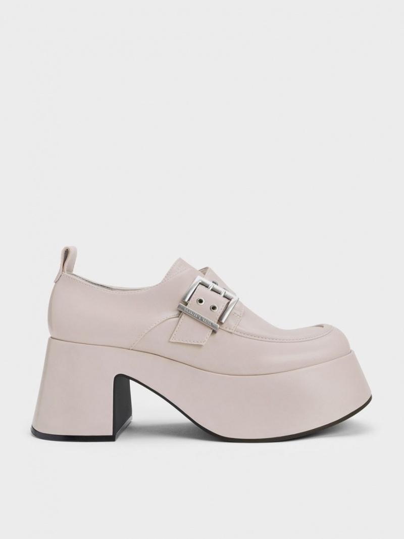 Charles And Keith Rubina Buckled Chunky Loafers Light Grey | PHILIPPINES N586