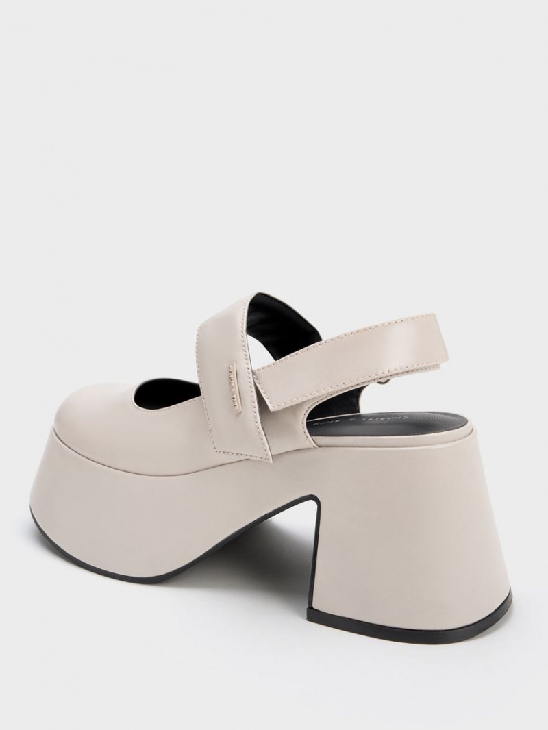 Charles And Keith Rubina Slingback Mary Jane Pumps Light Grey | PHILIPPINES W695