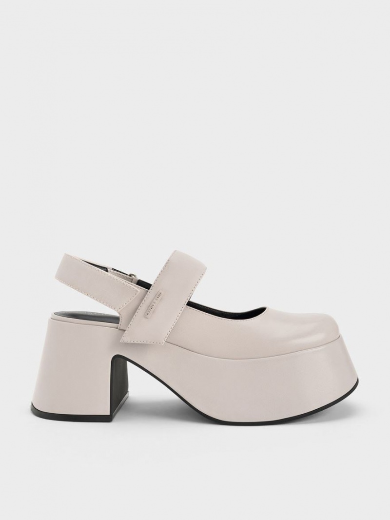 Charles And Keith Rubina Slingback Mary Jane Pumps Light Grey | PHILIPPINES W695