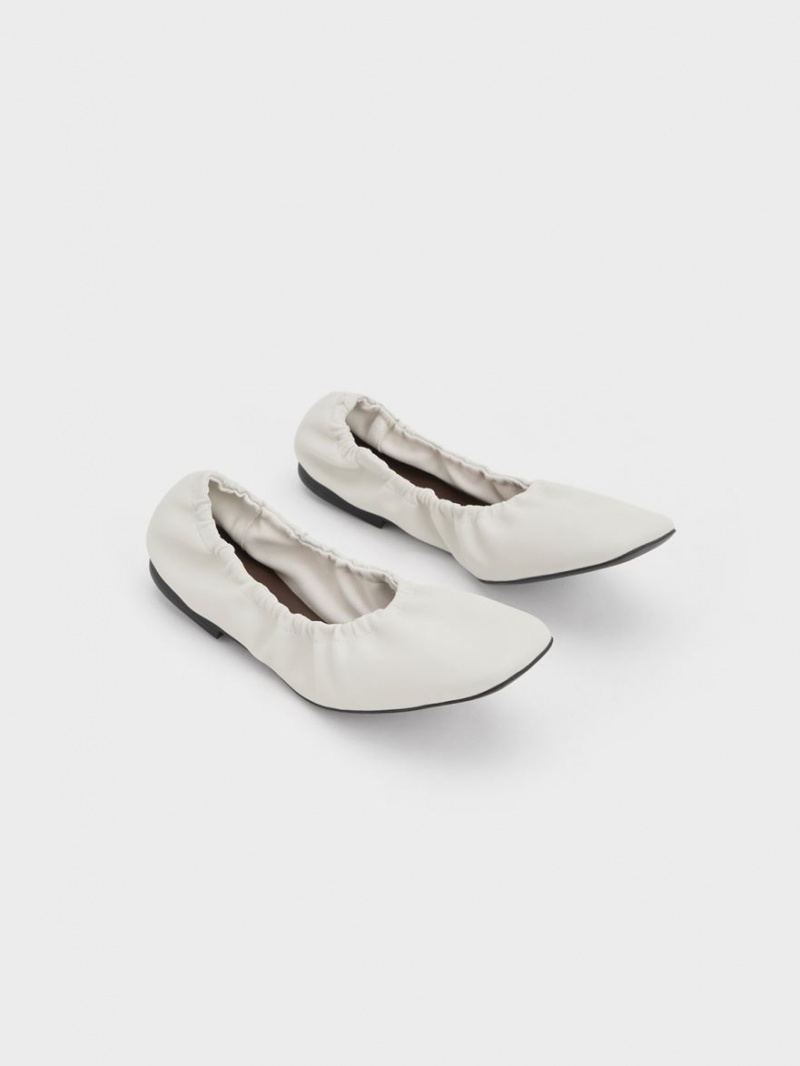 Charles And Keith Ruched Ballet Flats White | PHILIPPINES Q395