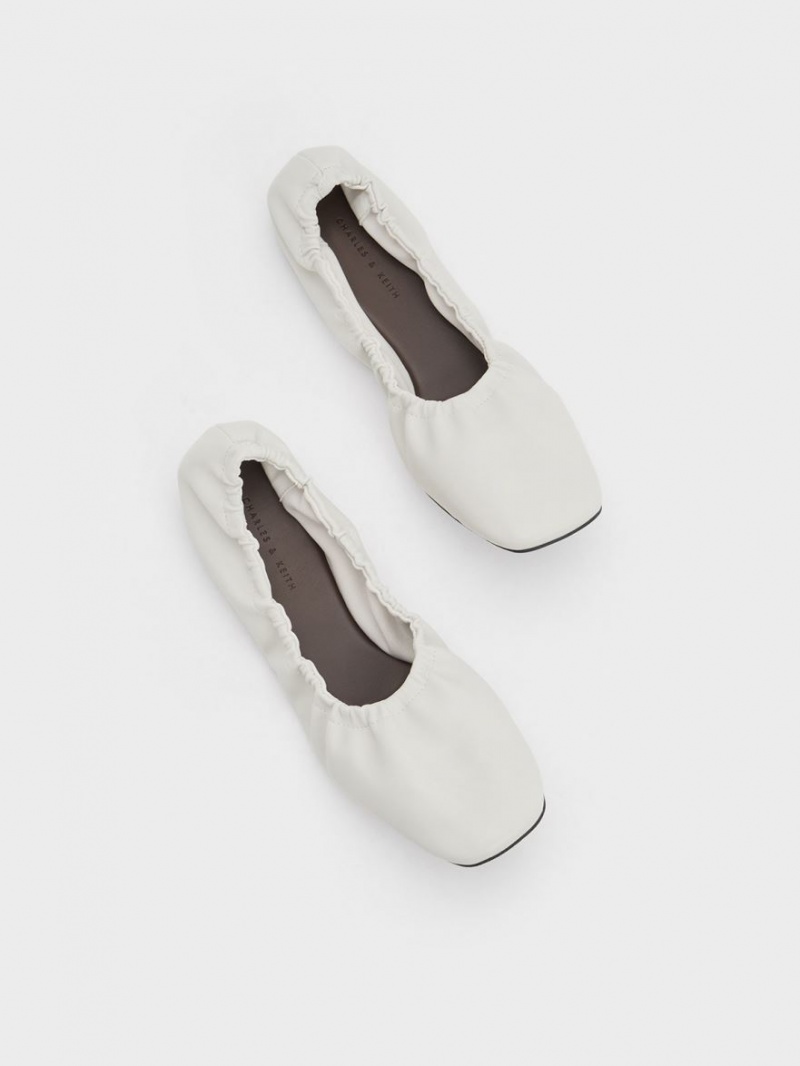 Charles And Keith Ruched Ballet Flats White | PHILIPPINES Q395