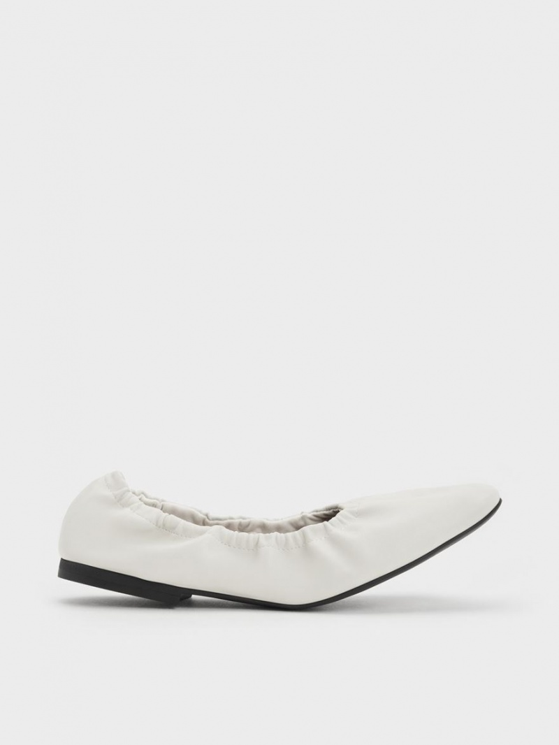 Charles And Keith Ruched Ballet Flats White | PHILIPPINES Q395