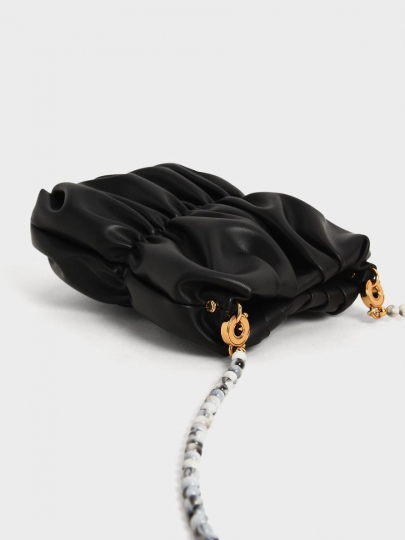 Charles And Keith Ruched Bead-Handle Crossbody Bags Black | PHILIPPINES J076