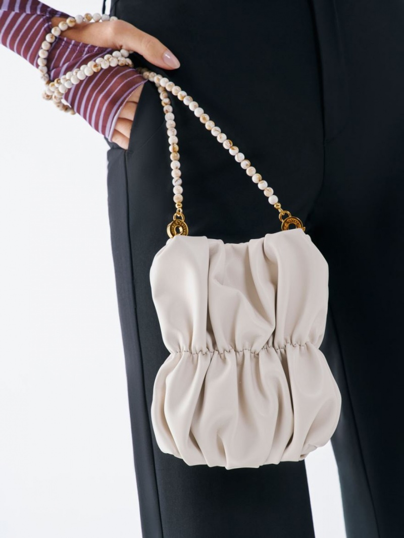 Charles And Keith Ruched Bead-Handle Crossbody Bags White | PHILIPPINES P084