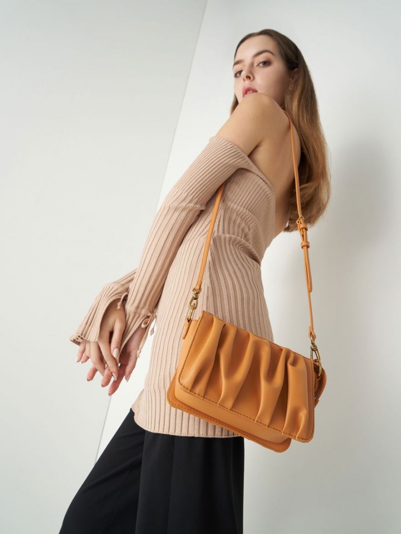 Charles And Keith Ruched Bead-Handle Shoulder Bags Orange | PHILIPPINES N403