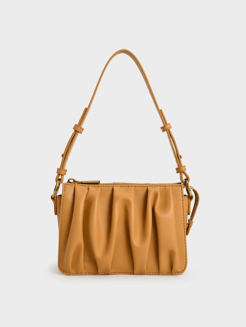 Charles And Keith Ruched Bead-Handle Shoulder Bags Orange | PHILIPPINES N403