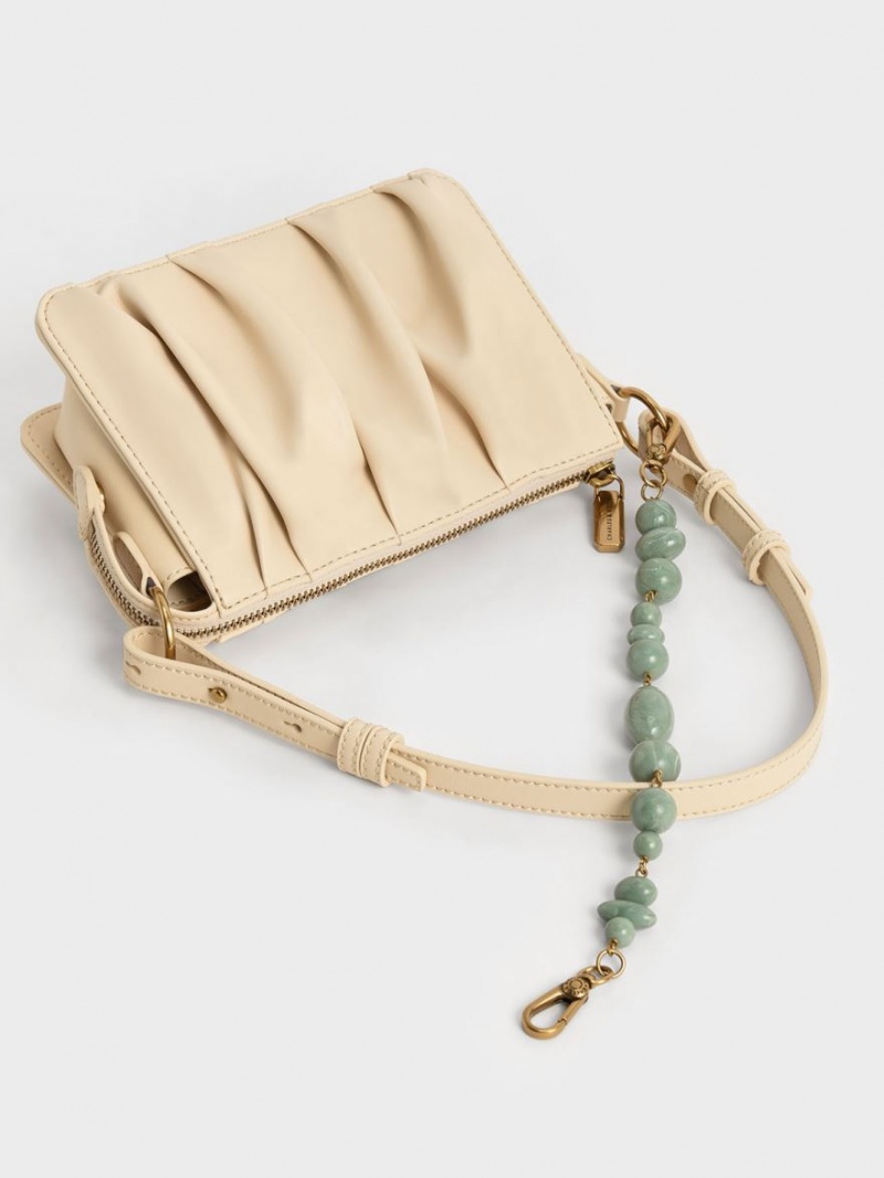 Charles And Keith Ruched Bead-Handle Shoulder Bags Beige | PHILIPPINES S853