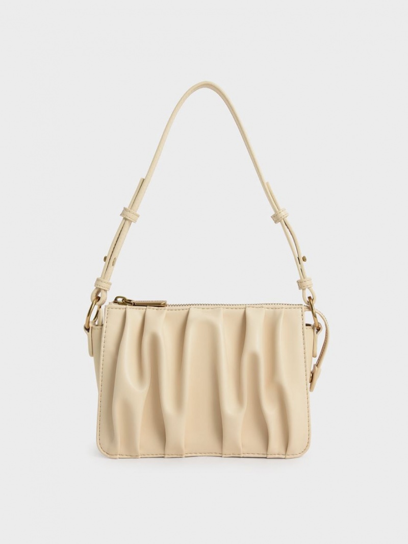 Charles And Keith Ruched Bead-Handle Shoulder Bags Beige | PHILIPPINES S853