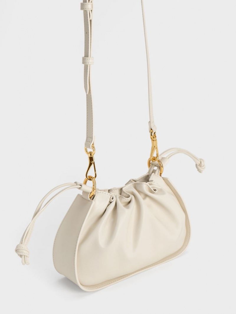 Charles And Keith Ruched Chain Handle Drawstring Shoulder Bags White | PHILIPPINES T392