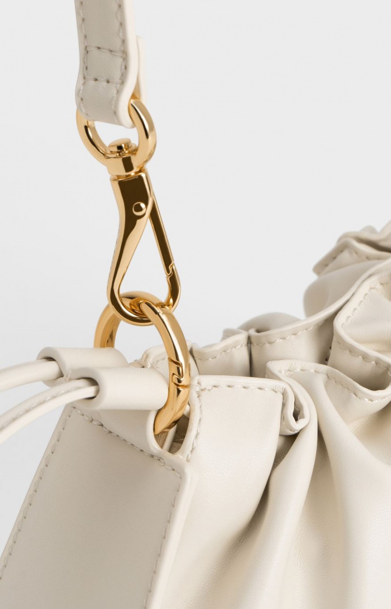 Charles And Keith Ruched Chain Handle Drawstring Shoulder Bags White | PHILIPPINES T392