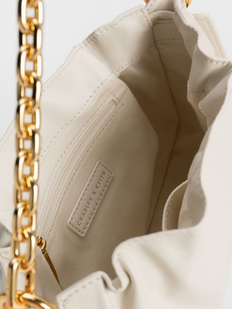 Charles And Keith Ruched Chain Handle Drawstring Shoulder Bags White | PHILIPPINES T392