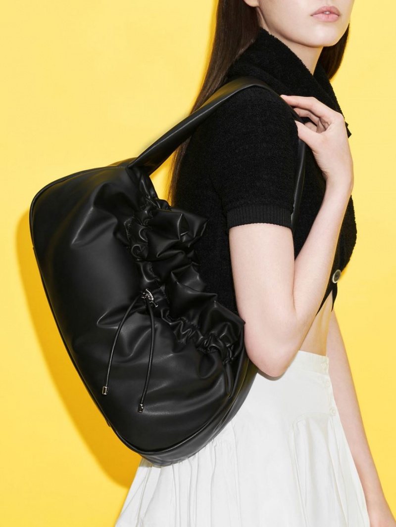 Charles And Keith Ruched Hobo Bag Black | PHILIPPINES Q674