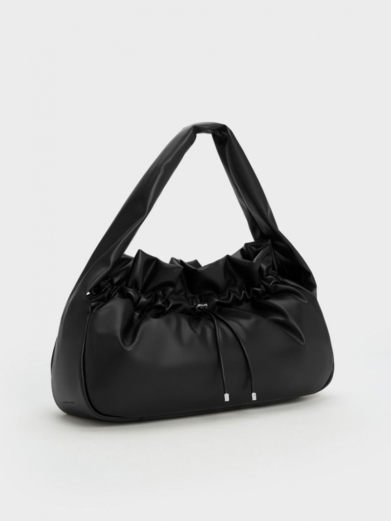 Charles And Keith Ruched Hobo Bag Black | PHILIPPINES Q674