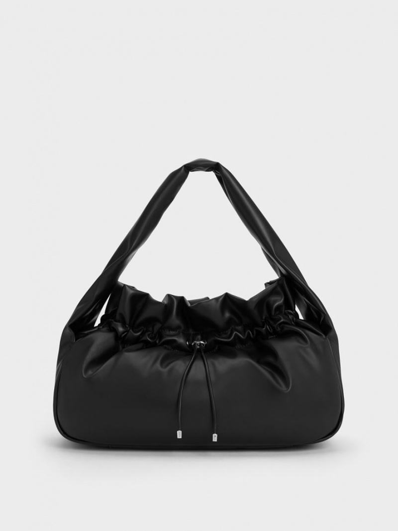 Charles And Keith Ruched Hobo Bag Black | PHILIPPINES Q674