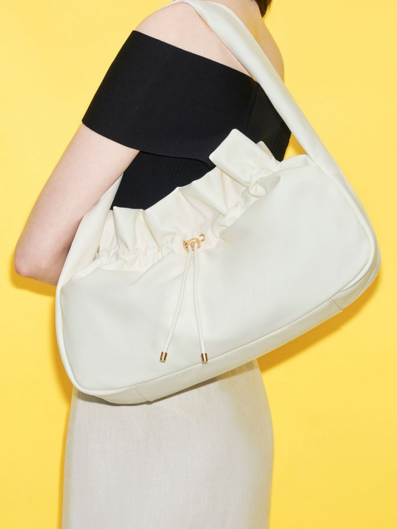 Charles And Keith Ruched Hobo Bag White | PHILIPPINES W018