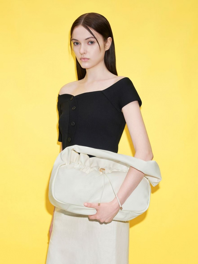 Charles And Keith Ruched Hobo Bag White | PHILIPPINES W018