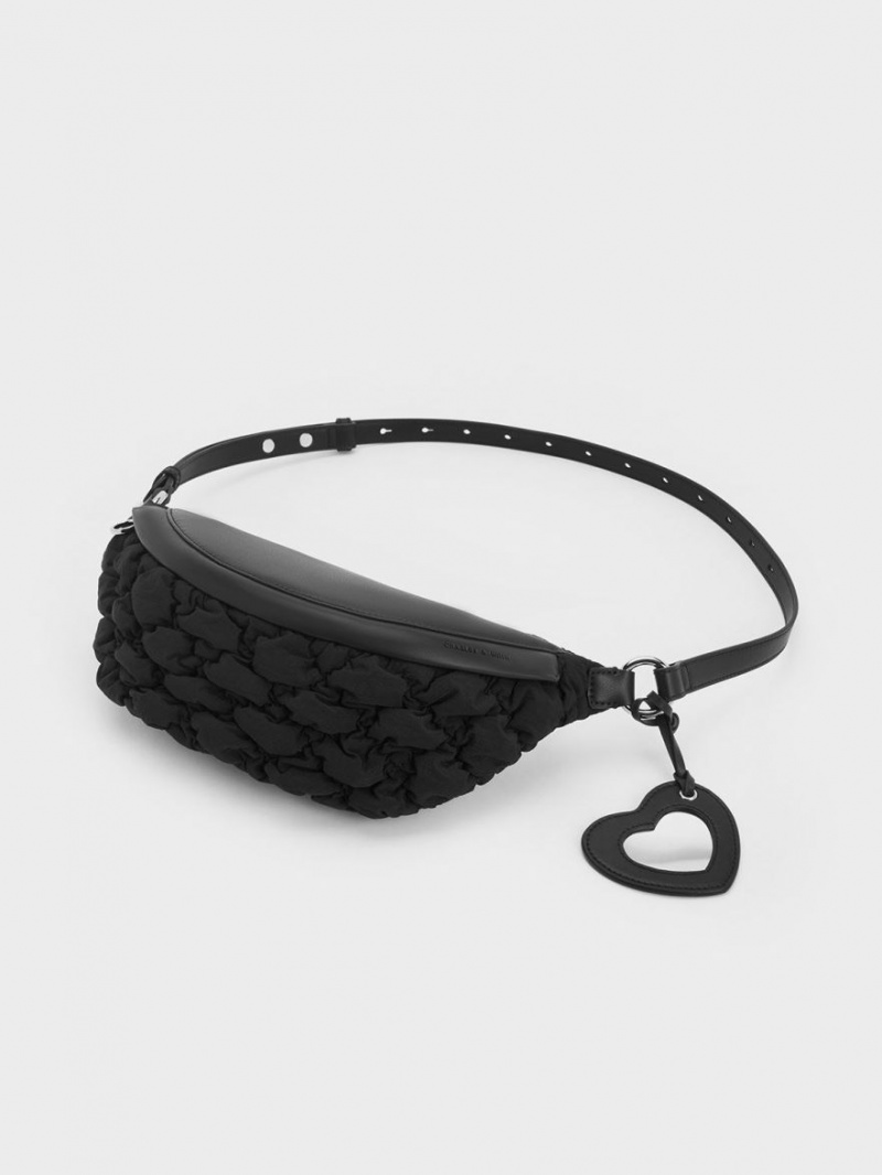 Charles And Keith Ruched Nylon Bum Belt Bags Black | PHILIPPINES G075