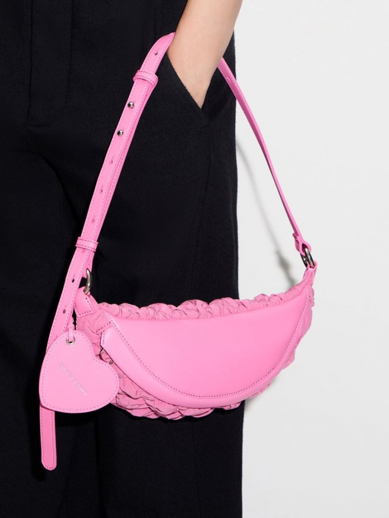 Charles And Keith Ruched Nylon Bum Belt Bags Pink | PHILIPPINES X037