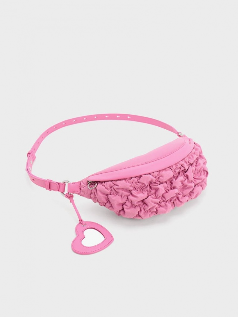 Charles And Keith Ruched Nylon Bum Belt Bags Pink | PHILIPPINES X037