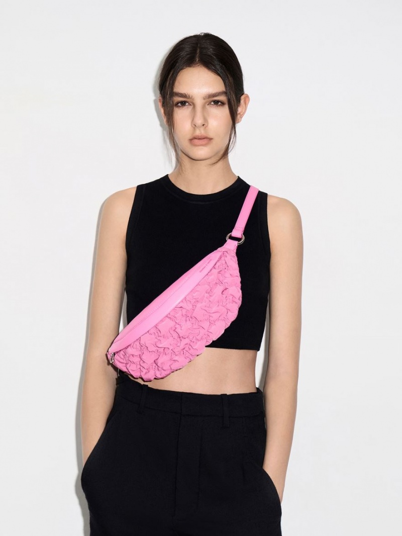 Charles And Keith Ruched Nylon Bum Belt Bags Pink | PHILIPPINES X037