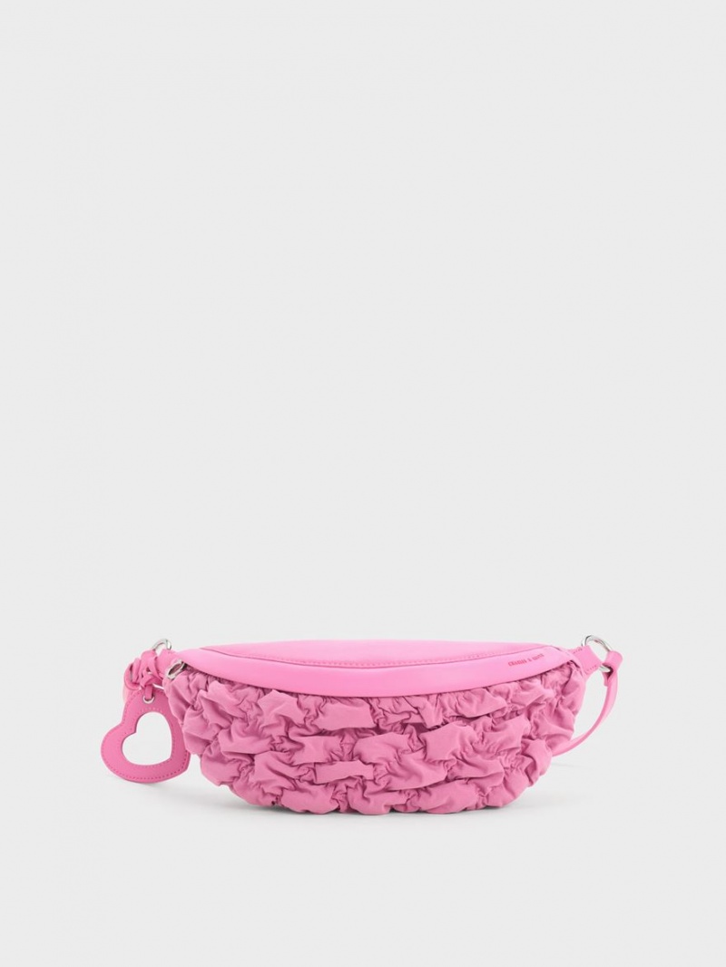 Charles And Keith Ruched Nylon Bum Belt Bags Pink | PHILIPPINES X037