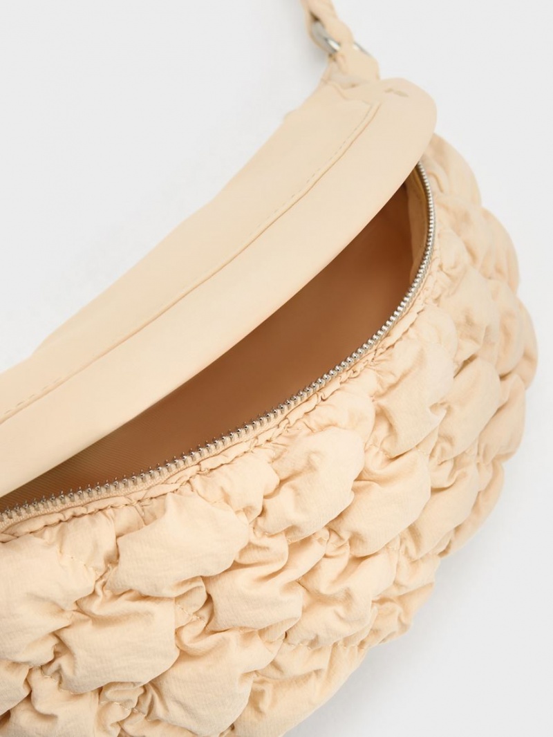 Charles And Keith Ruched Nylon Bum Belt Bags Beige | PHILIPPINES U259