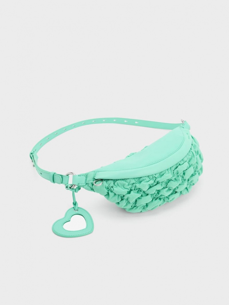 Charles And Keith Ruched Nylon Bum Belt Bags Turquoise | PHILIPPINES K642