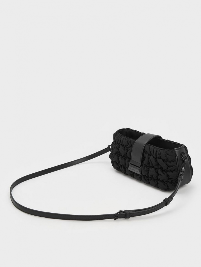 Charles And Keith Ruched Nylon Chain Handbag Black | PHILIPPINES M483