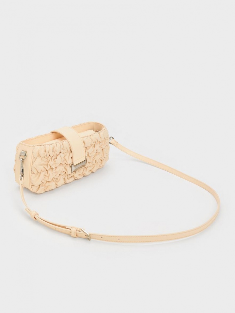 Charles And Keith Ruched Nylon Chain Handbag Beige | PHILIPPINES G695