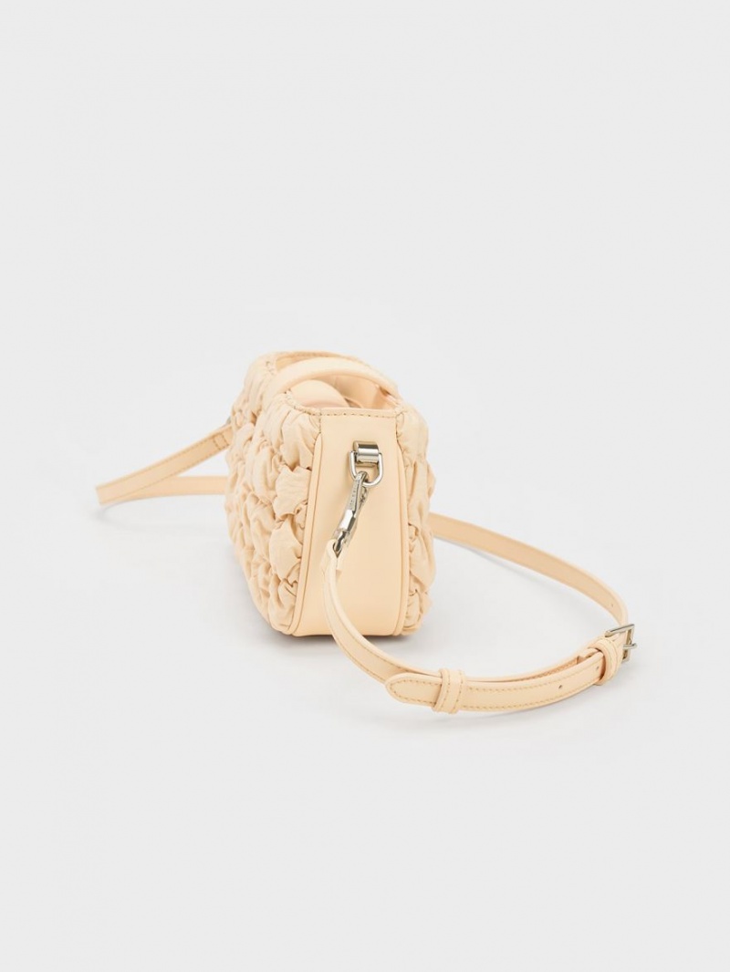 Charles And Keith Ruched Nylon Chain Handbag Beige | PHILIPPINES G695