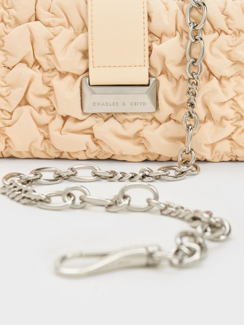 Charles And Keith Ruched Nylon Chain Handbag Beige | PHILIPPINES G695