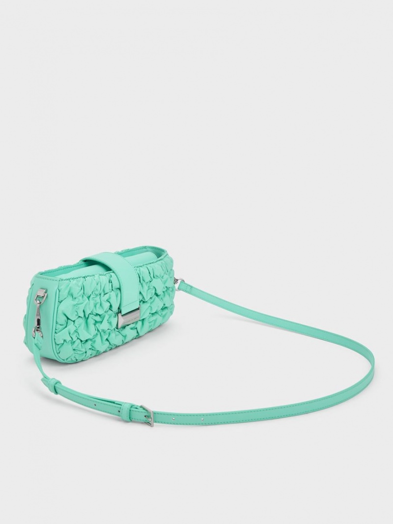 Charles And Keith Ruched Nylon Chain Handbag Turquoise | PHILIPPINES D273