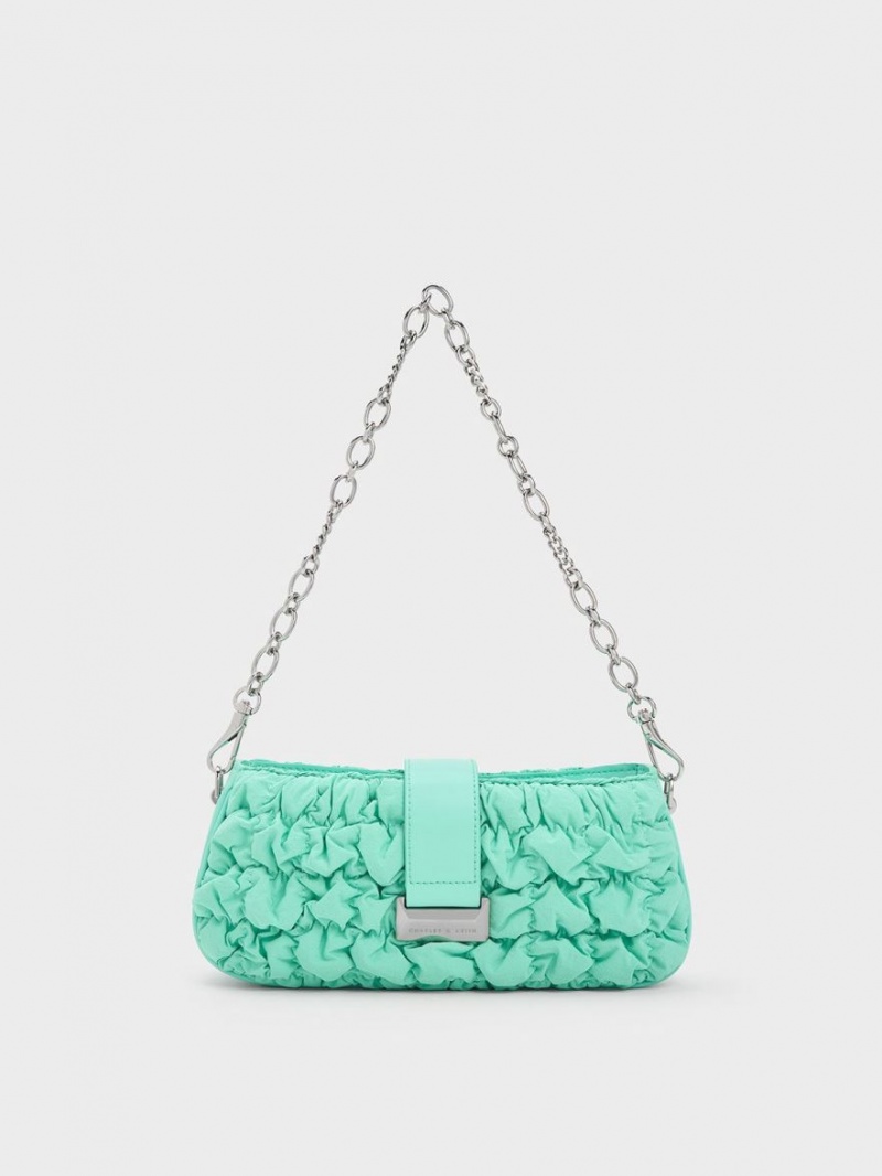 Charles And Keith Ruched Nylon Chain Handbag Turquoise | PHILIPPINES D273