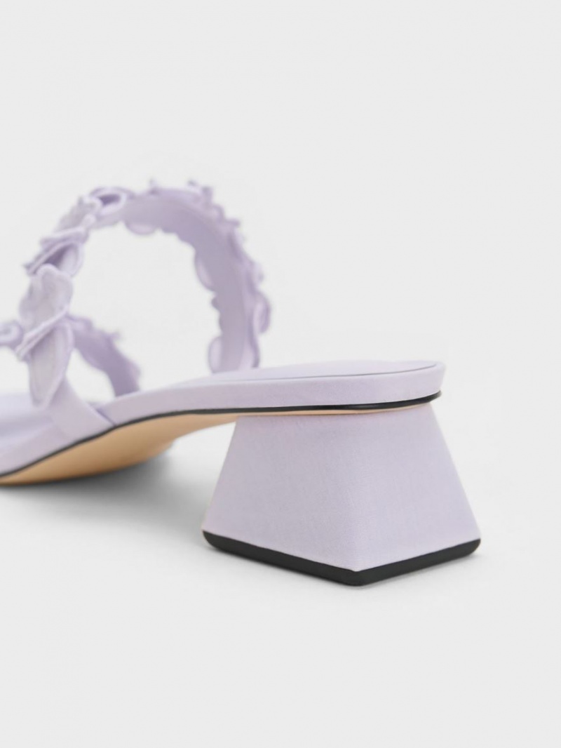 Charles And Keith Ruffled Cotton Heeled Mules Purple | PHILIPPINES U789