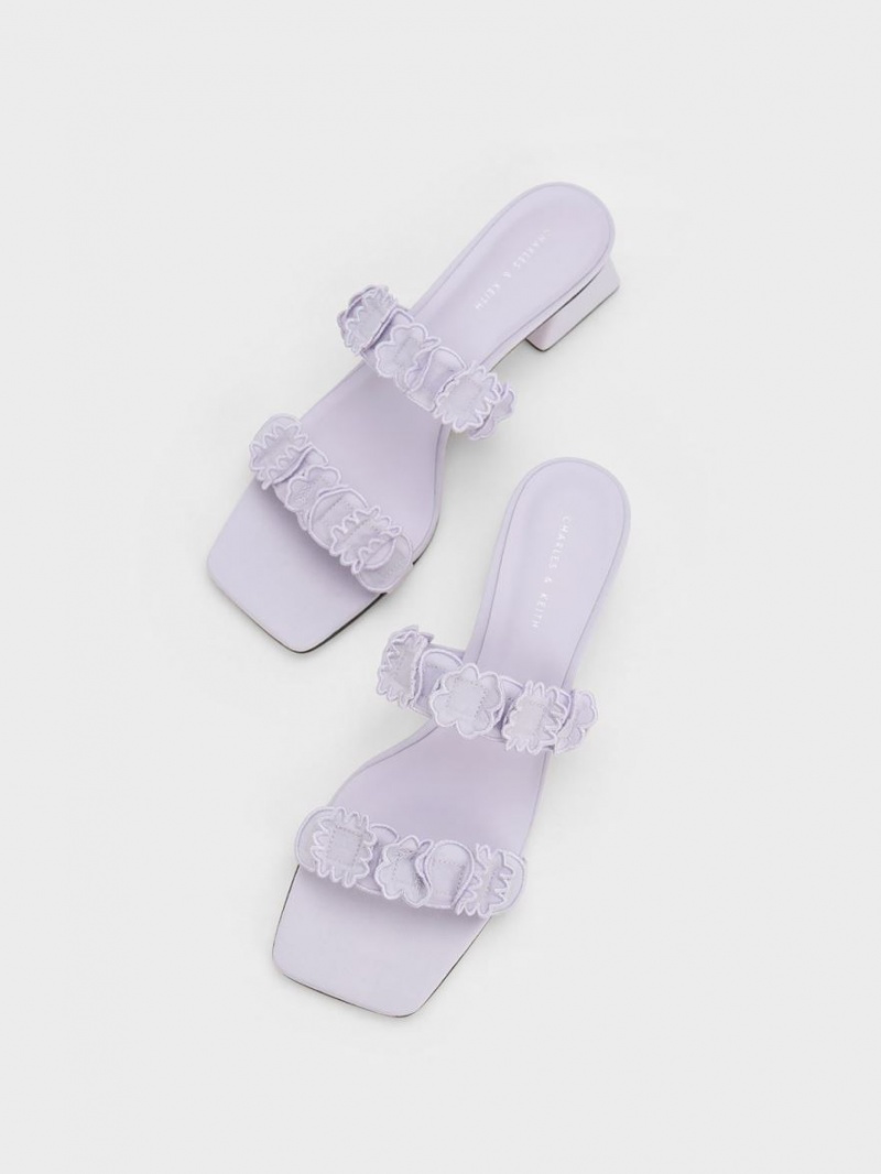 Charles And Keith Ruffled Cotton Heeled Mules Purple | PHILIPPINES U789