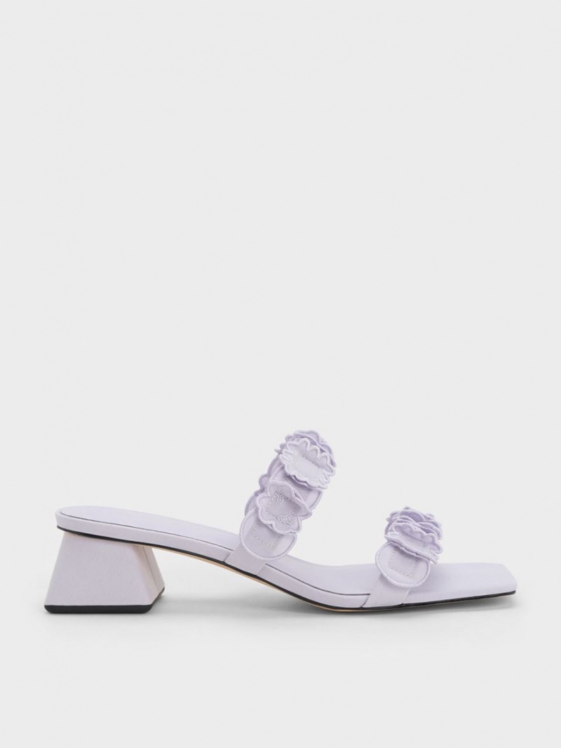 Charles And Keith Ruffled Cotton Heeled Mules Purple | PHILIPPINES U789